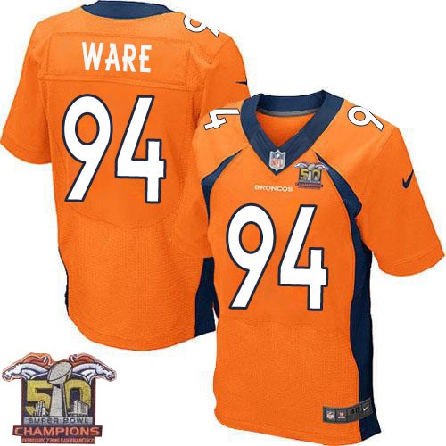 Men's Elite DeMarcus Ware Super Bowl 50 Champions Nike Jersey Orange Home - #94 NFL Denver Broncos